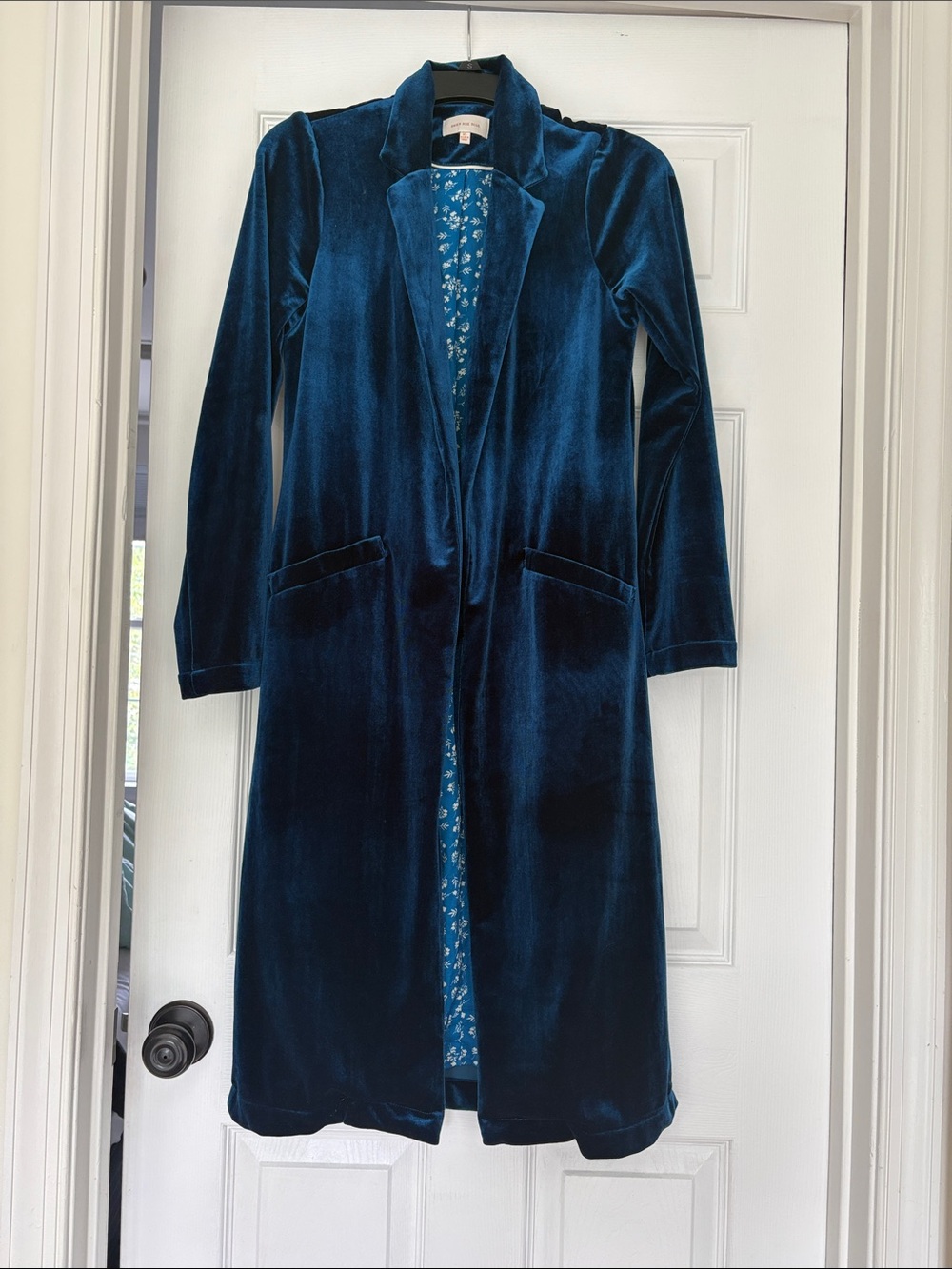 Skies Are Blue Velvet Trench Coat in Teal